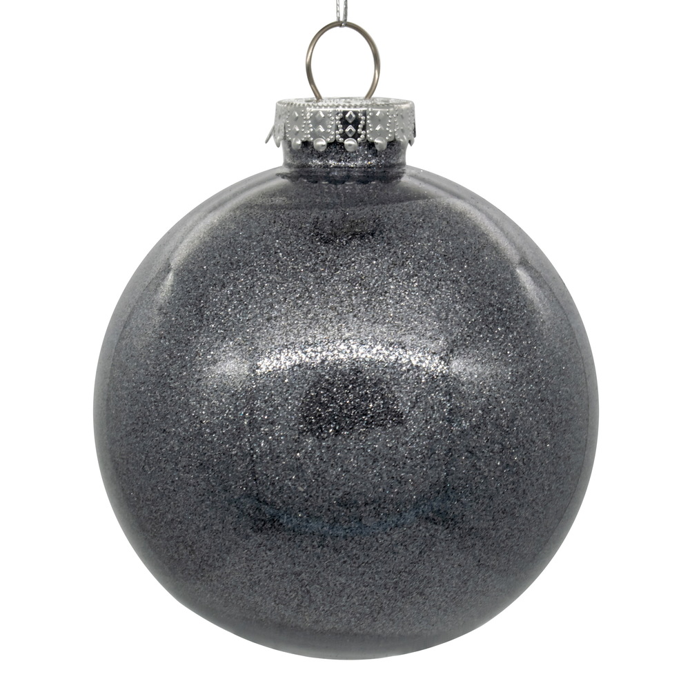 4.75 Inch Limestone Glitter Clear Round Christmas Ball Ornament Shatterproof
