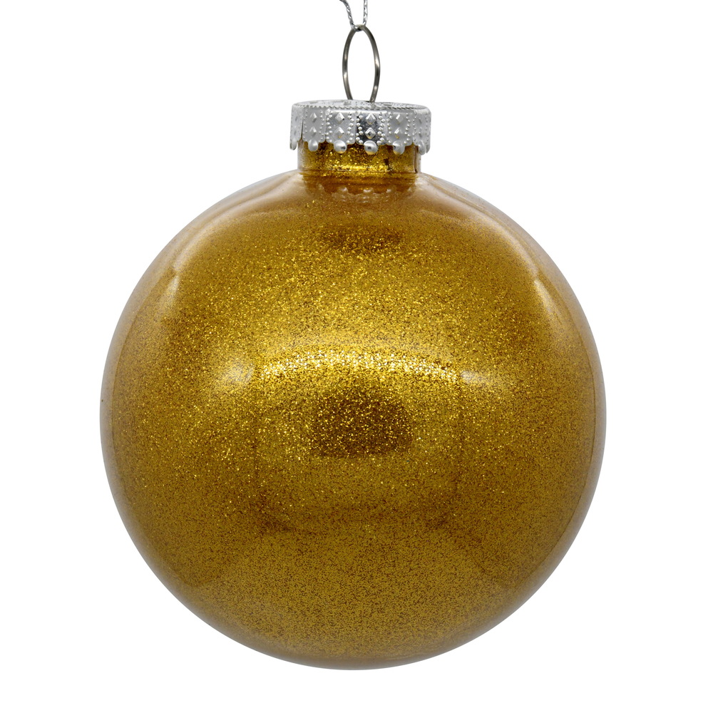 4.75 Inch Antique Gold Clear Glitter Round Christmas Ball Ornament Shatterproof