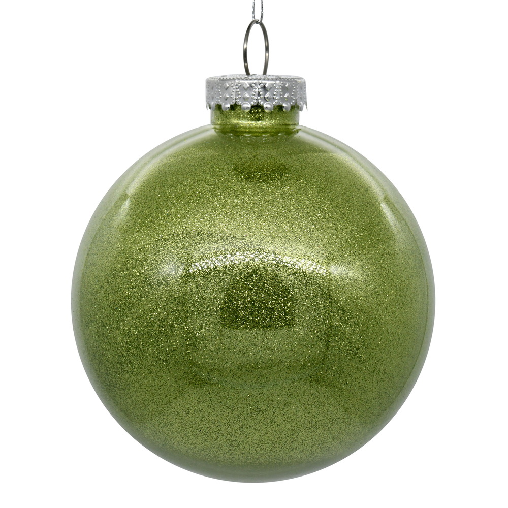 4.75 Inch Celadon Clear Glitter Round Christmas Ball Ornament Shatterproof
