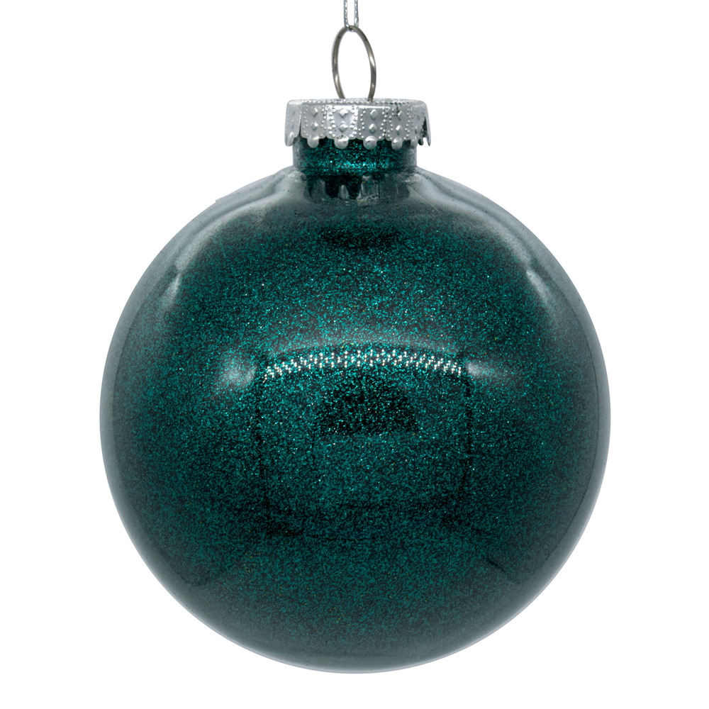 4.75 Inch Sea Blue Clear Glitter Round Christmas Ball Ornament Shatterproof