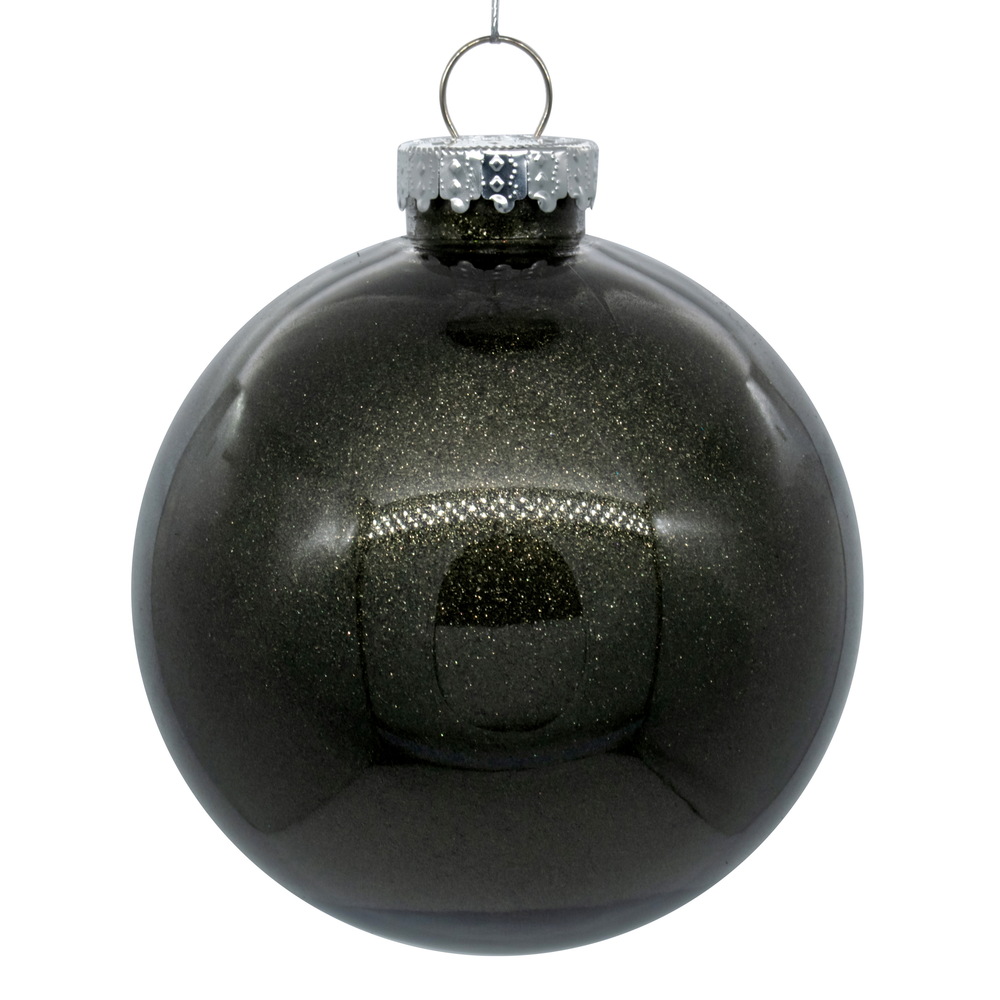 4.75 Inch Gunmetal Clear Glitter Round Christmas Ball Ornament Shatterproof