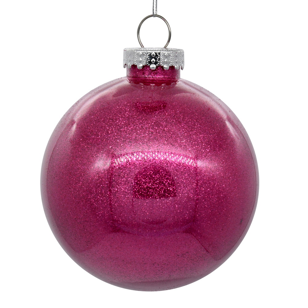 6 Inch Berry Red Clear Glitter Round Christmas Ball Ornament Shatterproof