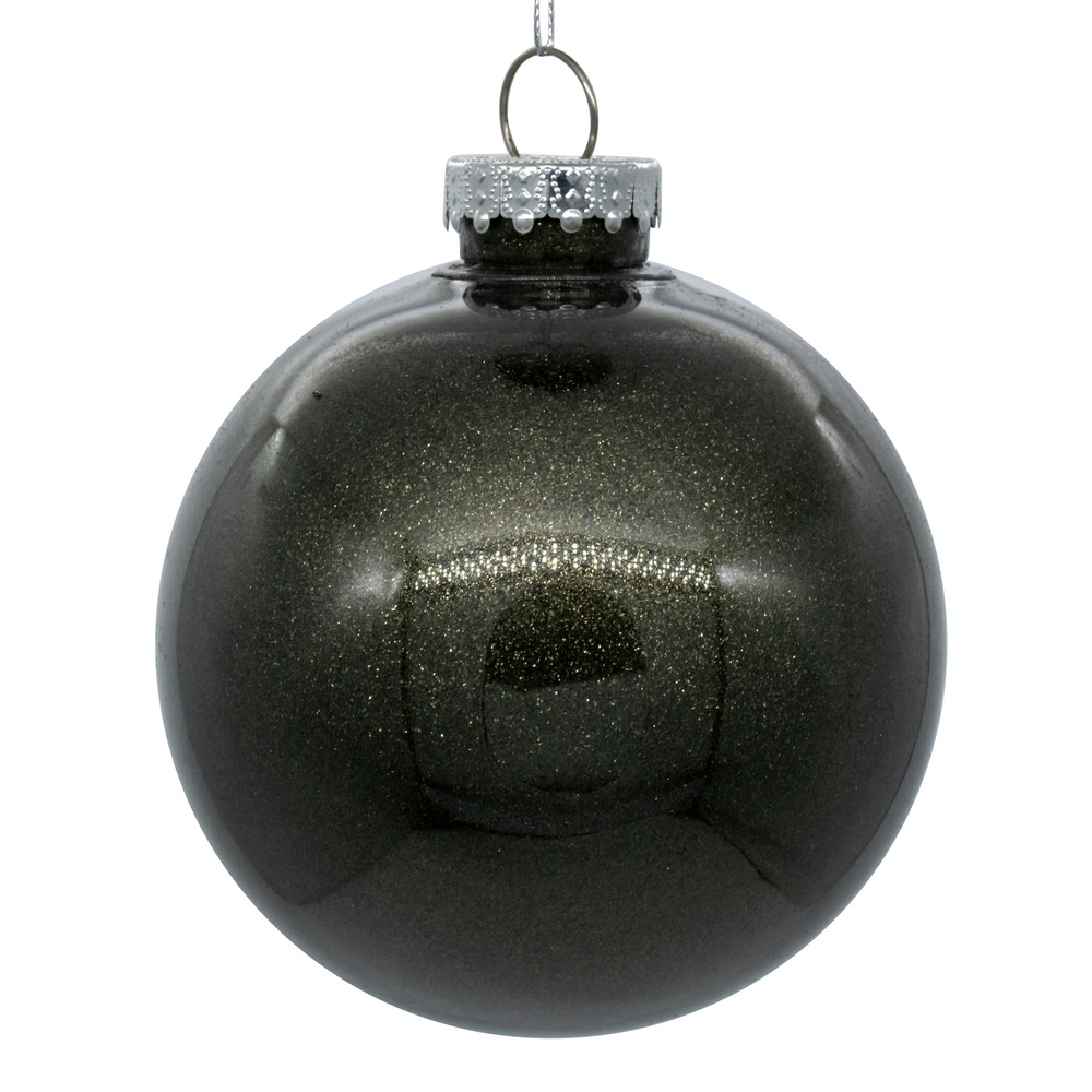 6 Inch Wrought Iron Glitter Clear Round Christmas Ball Ornament Shatterproof