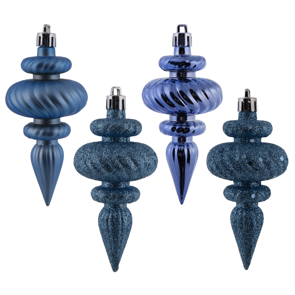 Christmastopia.com 4 Inch Periwinkle Christmas Finial Ornament Assorted Finishes Set of 8 Shatterproof