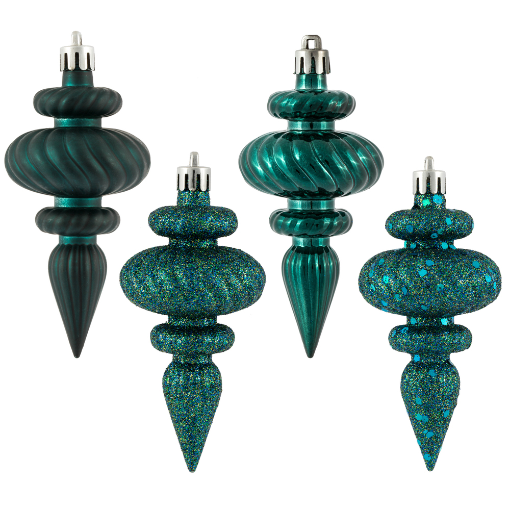 Christmastopia.com 4 Inch Sea Blue Christmas Finial Ornament Assorted Finishes Set of 8 Shatterproof