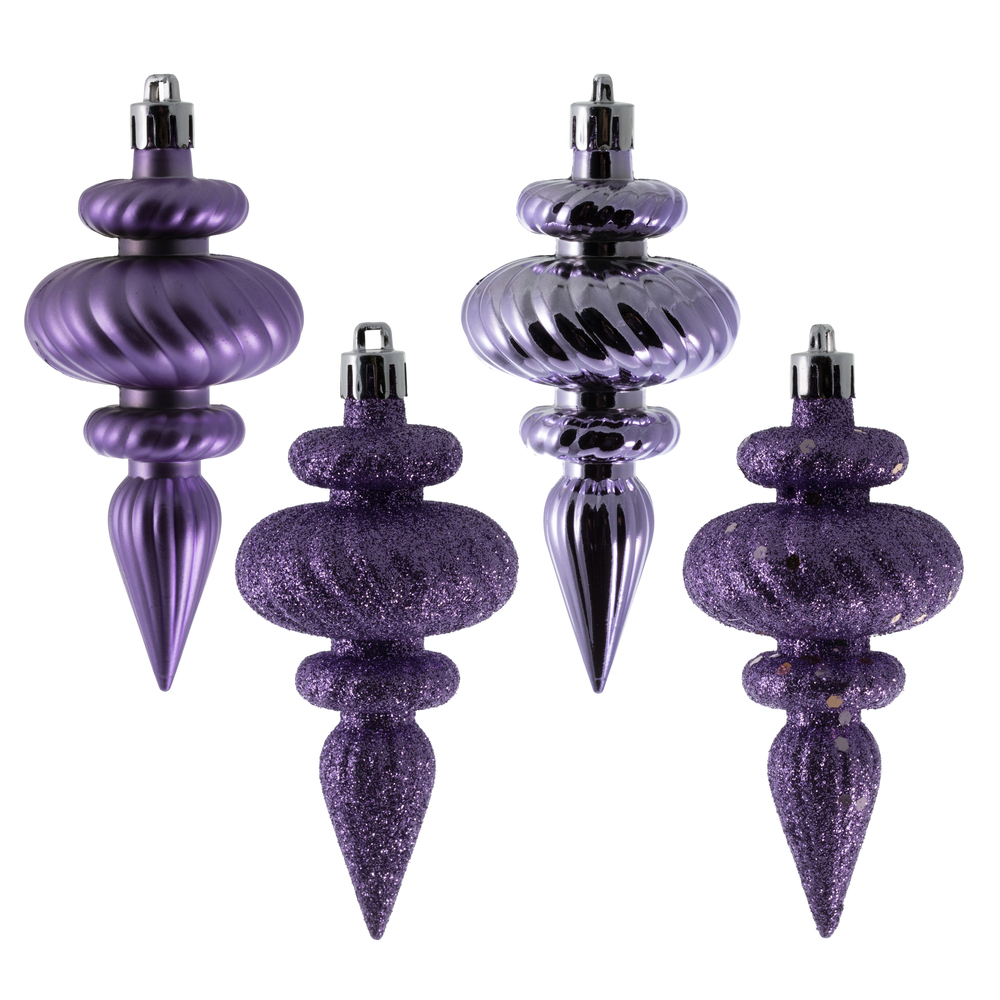 Christmastopia.com 4 Inch Lavender Christmas Finial Ornament Assorted Finishes Set of 8 Shatterproof