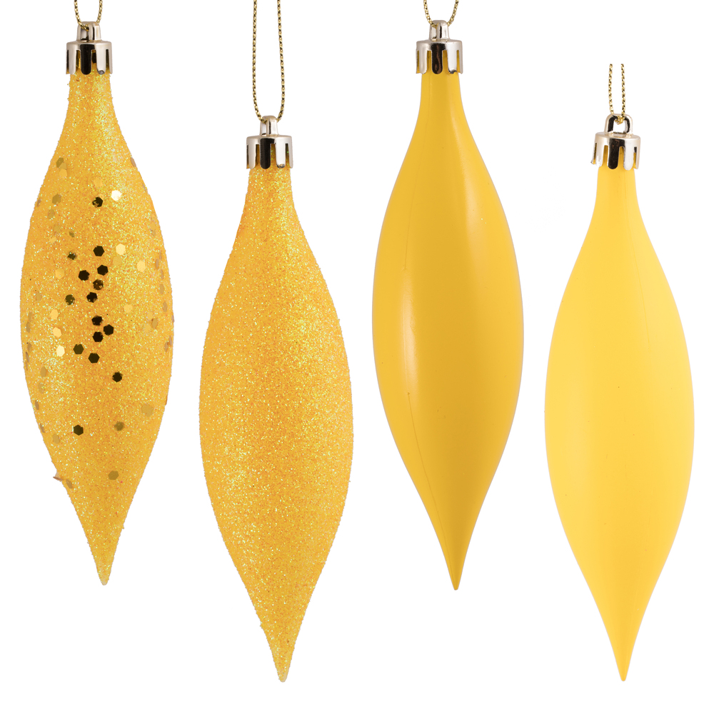 5.5 Inch Yellow Drop Christmas Ornament Assorted Finishes 8 per Set