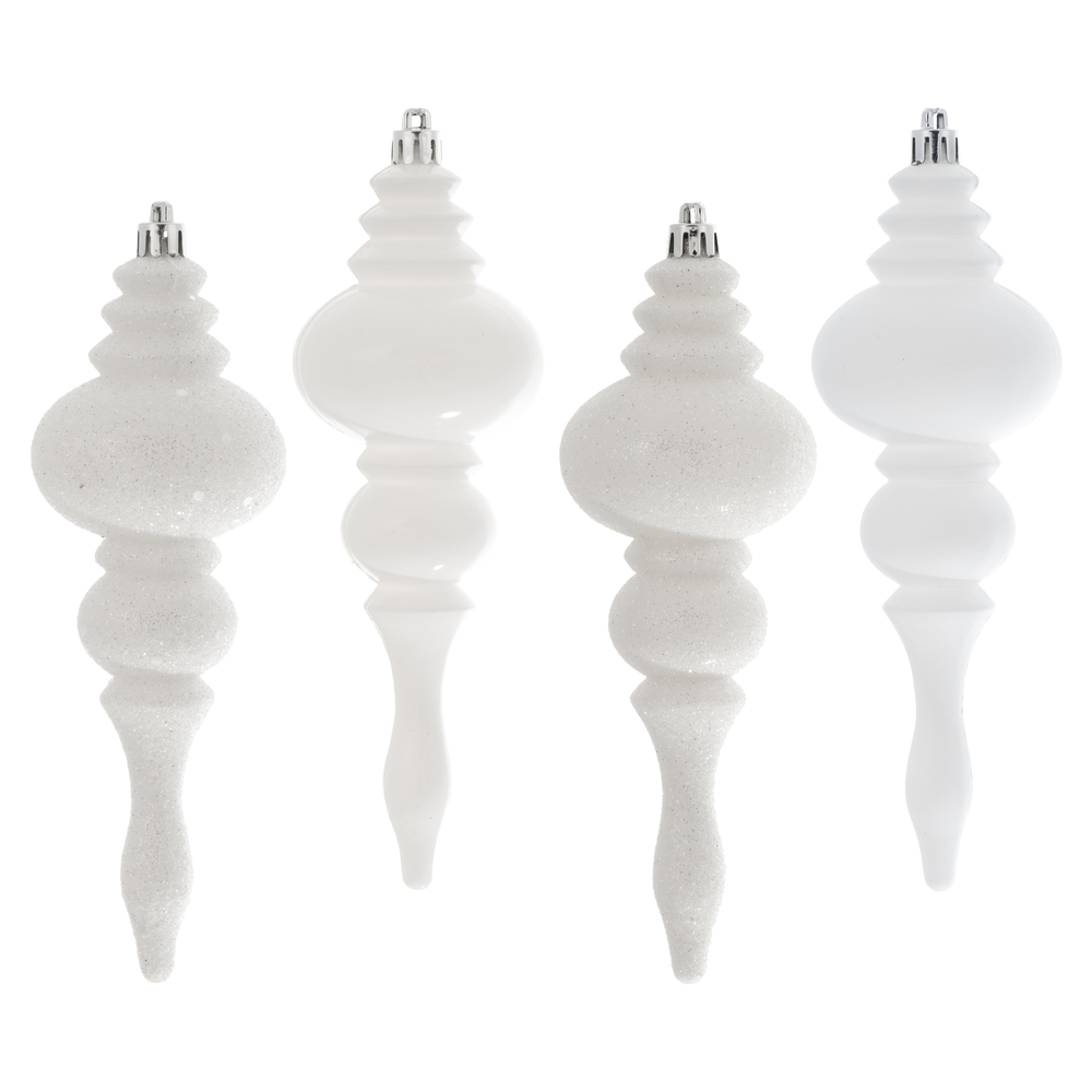 Christmastopia.com 7 Inch White Finial Assorted Finishes Christmas Ornament Shatterproof Set of 8