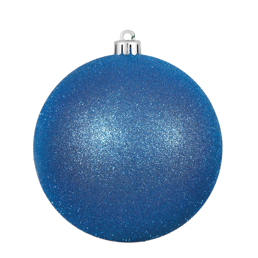 2.4 Inch Blue Glitter Finish Round Christmas Ball Ornament Shatterproof