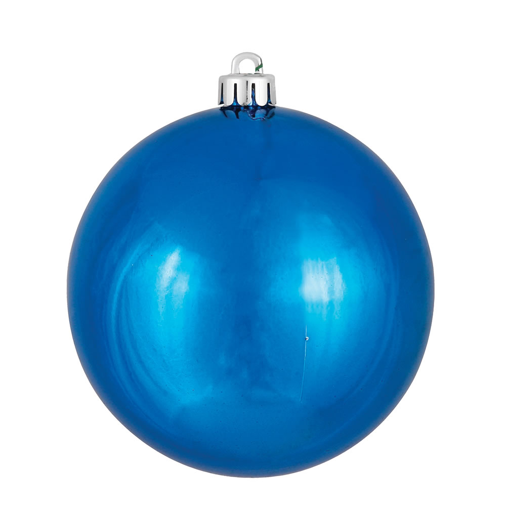 2.4 Inch Blue Shiny Finish Round Christmas Ball Ornament Shatterproof UV