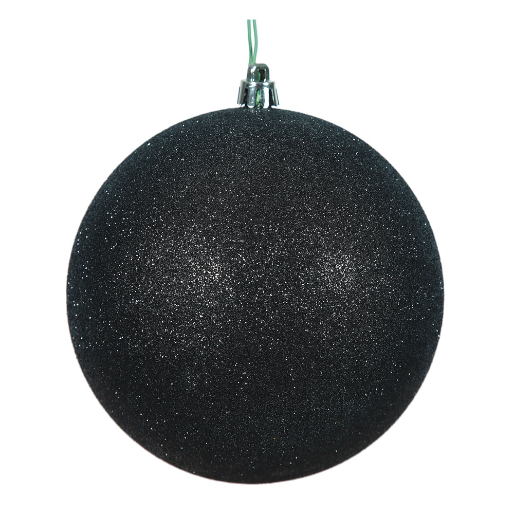 2.4 Inch Black Glitter Finish Round Christmas Ball Ornament Shatterproof