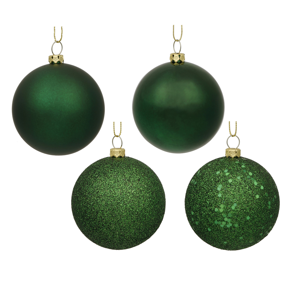2.4 Inch Emerald Green Glitter Finish Round Christmas Ball Ornament Shatterproof Assorted Finishes