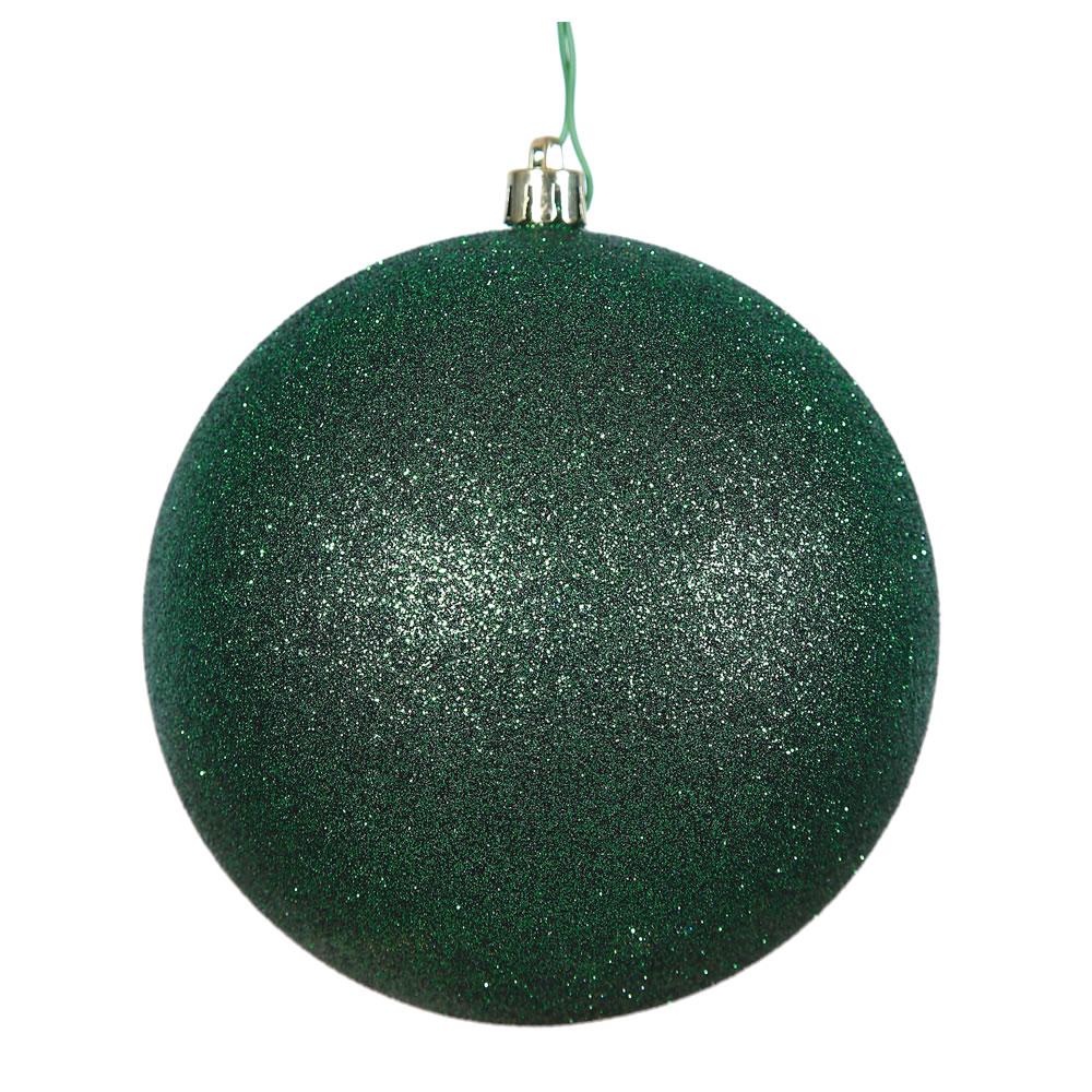 2.4 Inch Emerald Green Glitter Finish Round Christmas Ball Ornament Shatterproof