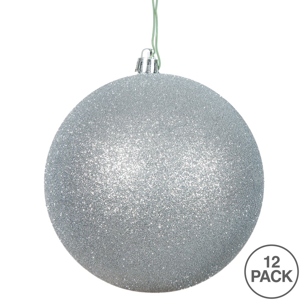 3 Inch Silver Glitter Round Christmas Ball Ornament Shatterproof