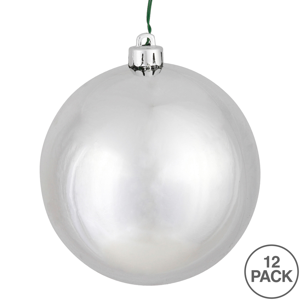 3 Inch Silver Shiny Round Christmas Ball Ornament Shatterproof UV