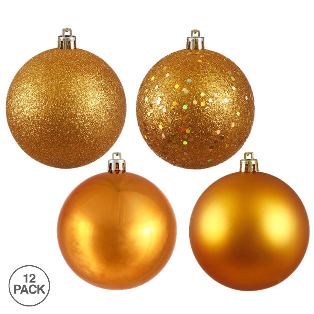 4 Inch Antique Gold Round Christmas Ball Ornament Shatterproof Assorted Finishes