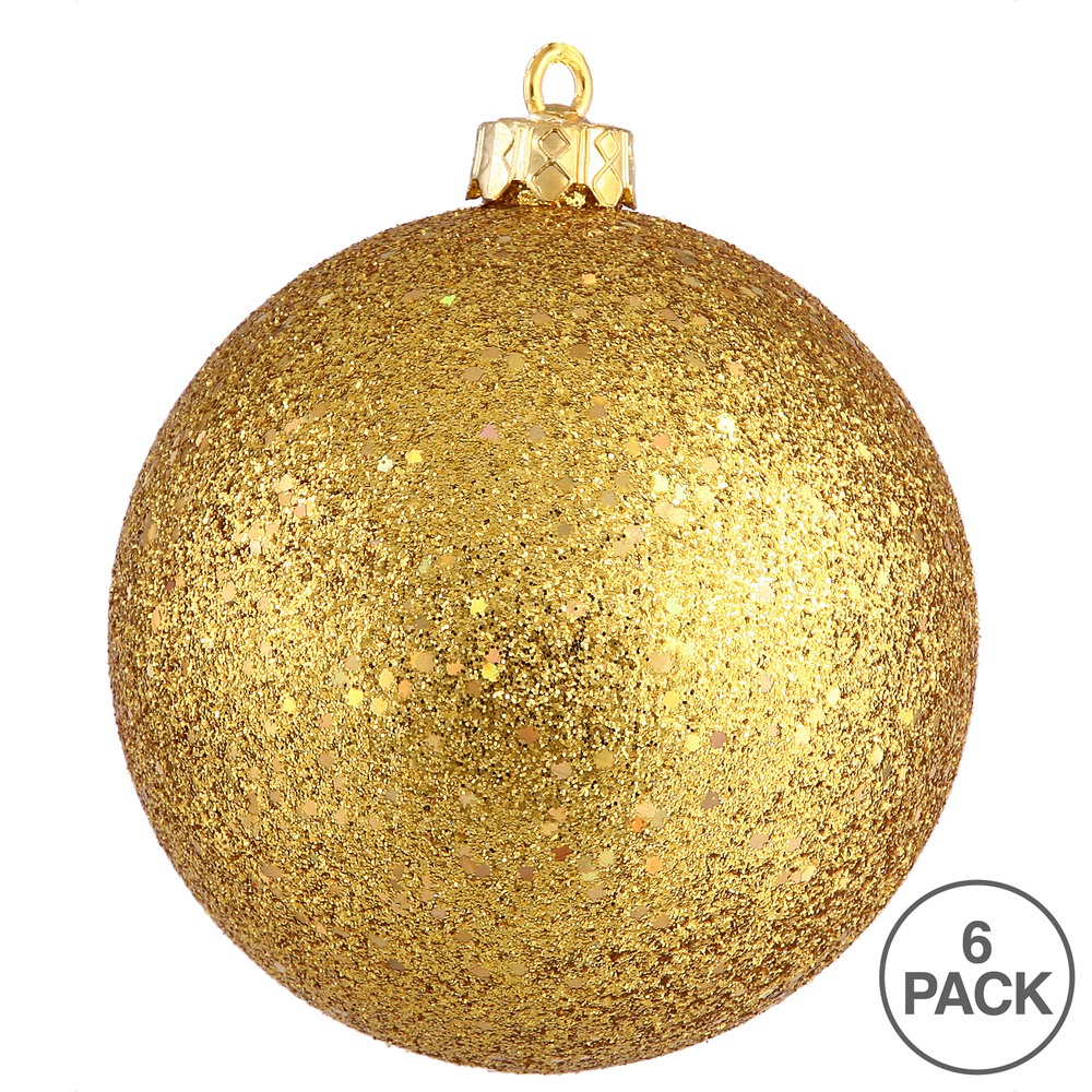 4 Inch Antique Gold Sequin Round Christmas Ball Ornament Shatterproof