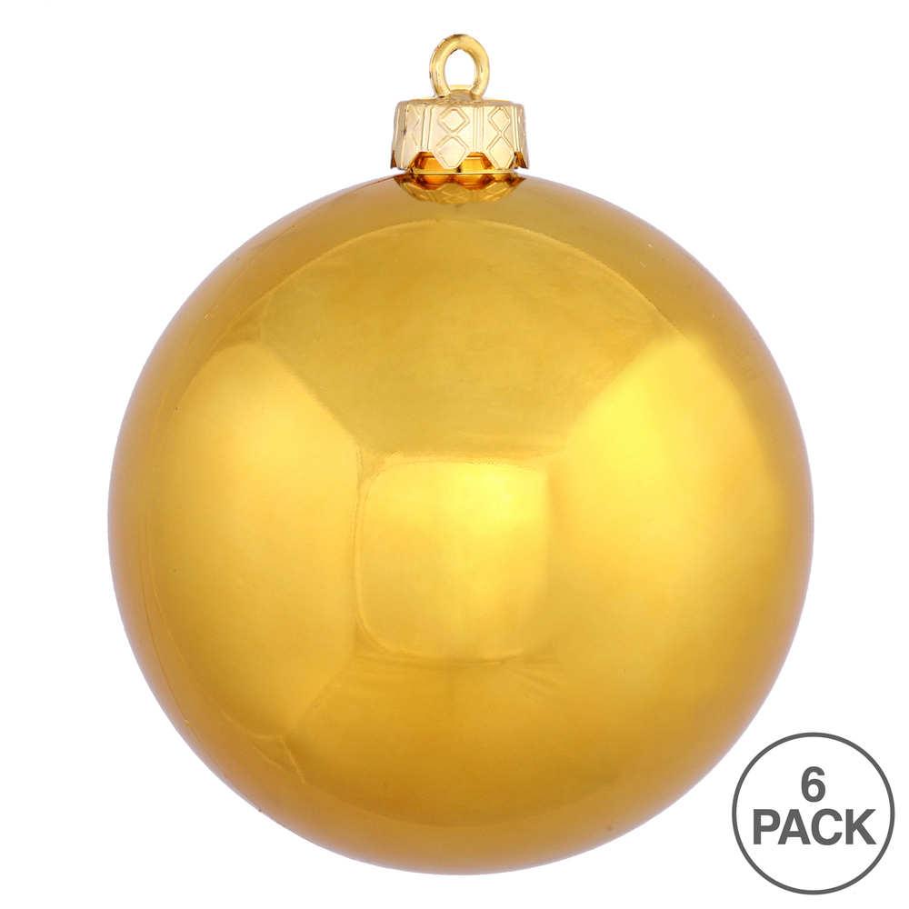 4 Inch Antique Gold Shiny Round Christmas Ball Ornament Shatterproof UV