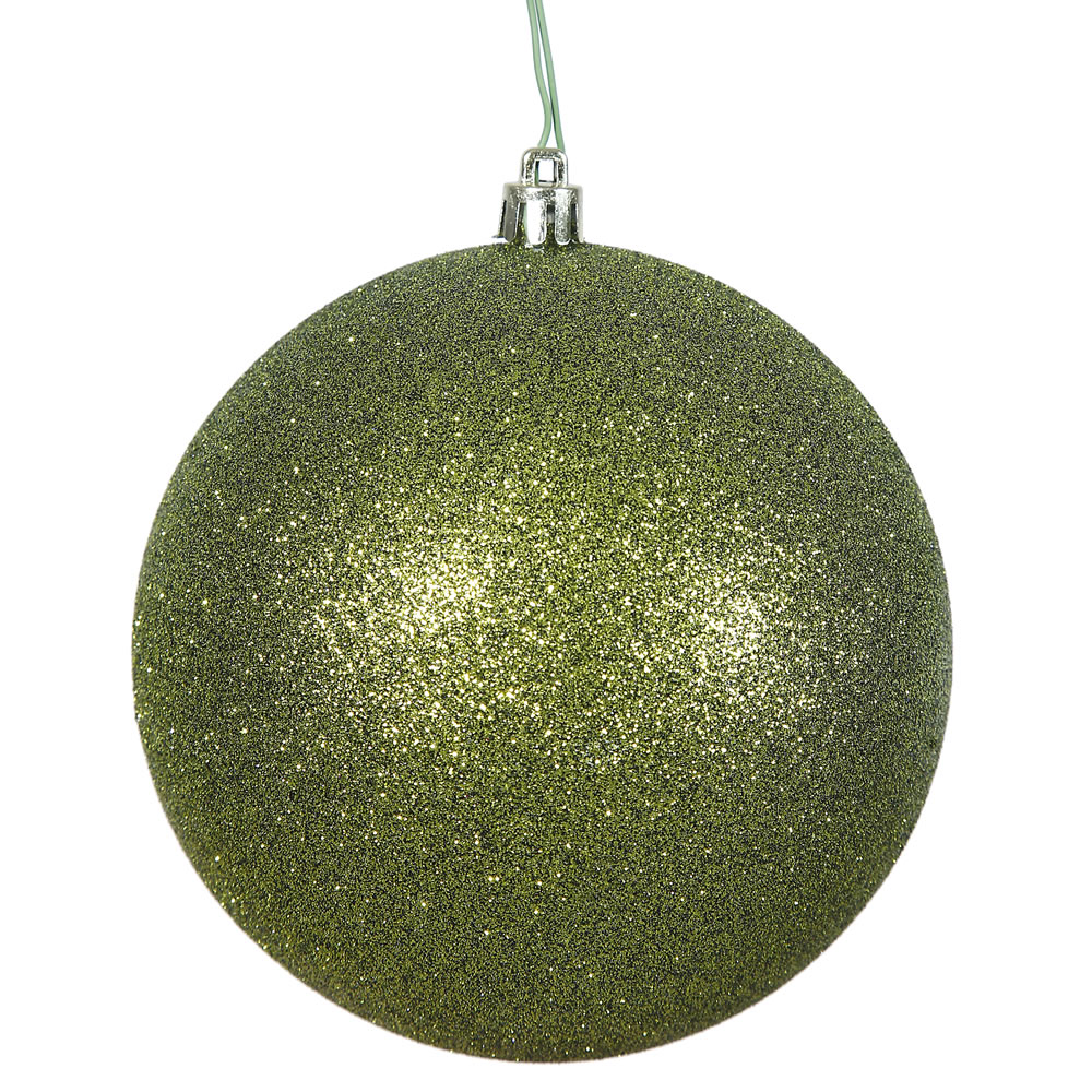 4.75 Inch Olive Glitter Round Shatterproof UV Christmas Ball Ornament 4 per Set