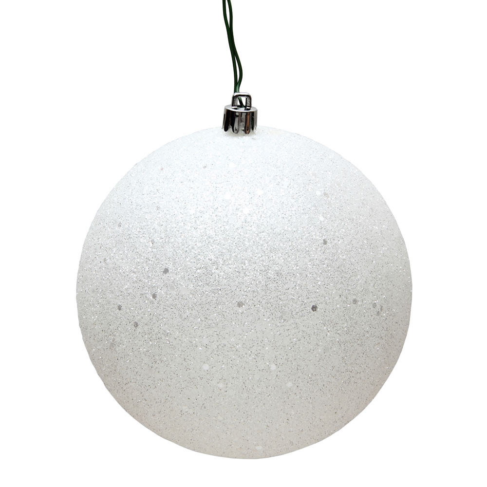 6 Inch White Sequin Round Christmas Ball Ornament Shatterproof