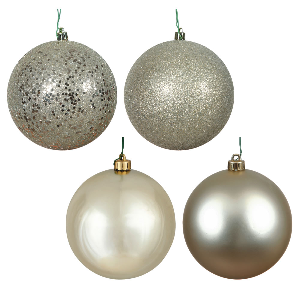 6 Inch Champagne Assorted Finishes Round Christmas Ball Ornament 4 per Set 6 Inch Ornament
