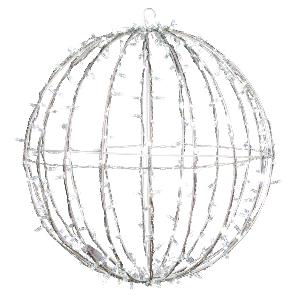 30 Inch Fold Flat Cool White Twinkle Jumbo Hanging Sphere LED Lighted Outdoor Christmas Decoration