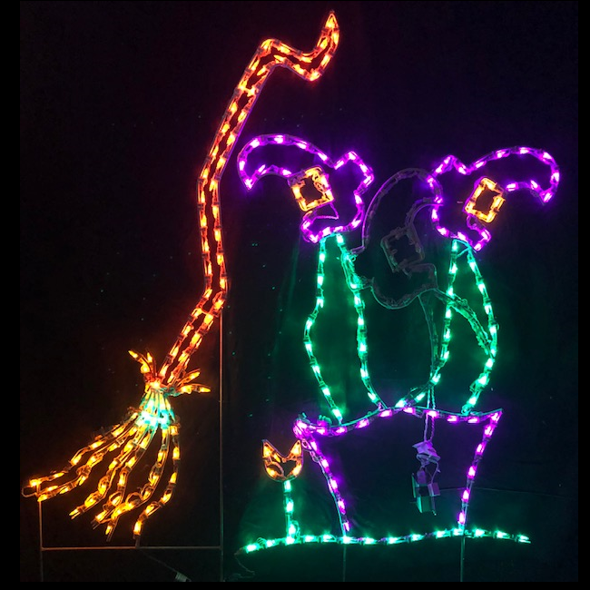 Animated Witch with Broom LED Lighted Outdoor Halloween Decoration