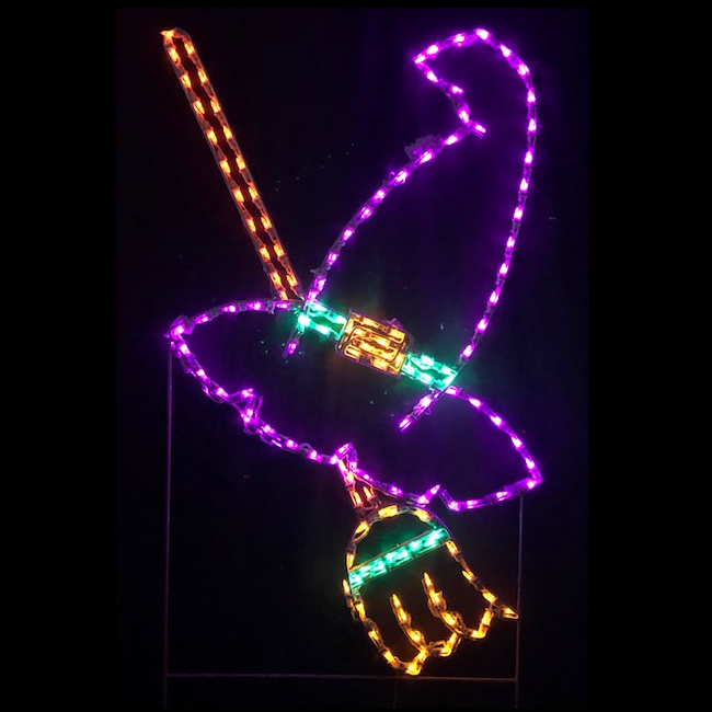 Broom and Witch Hat LED Lighted Outdoor Halloween Decoration
