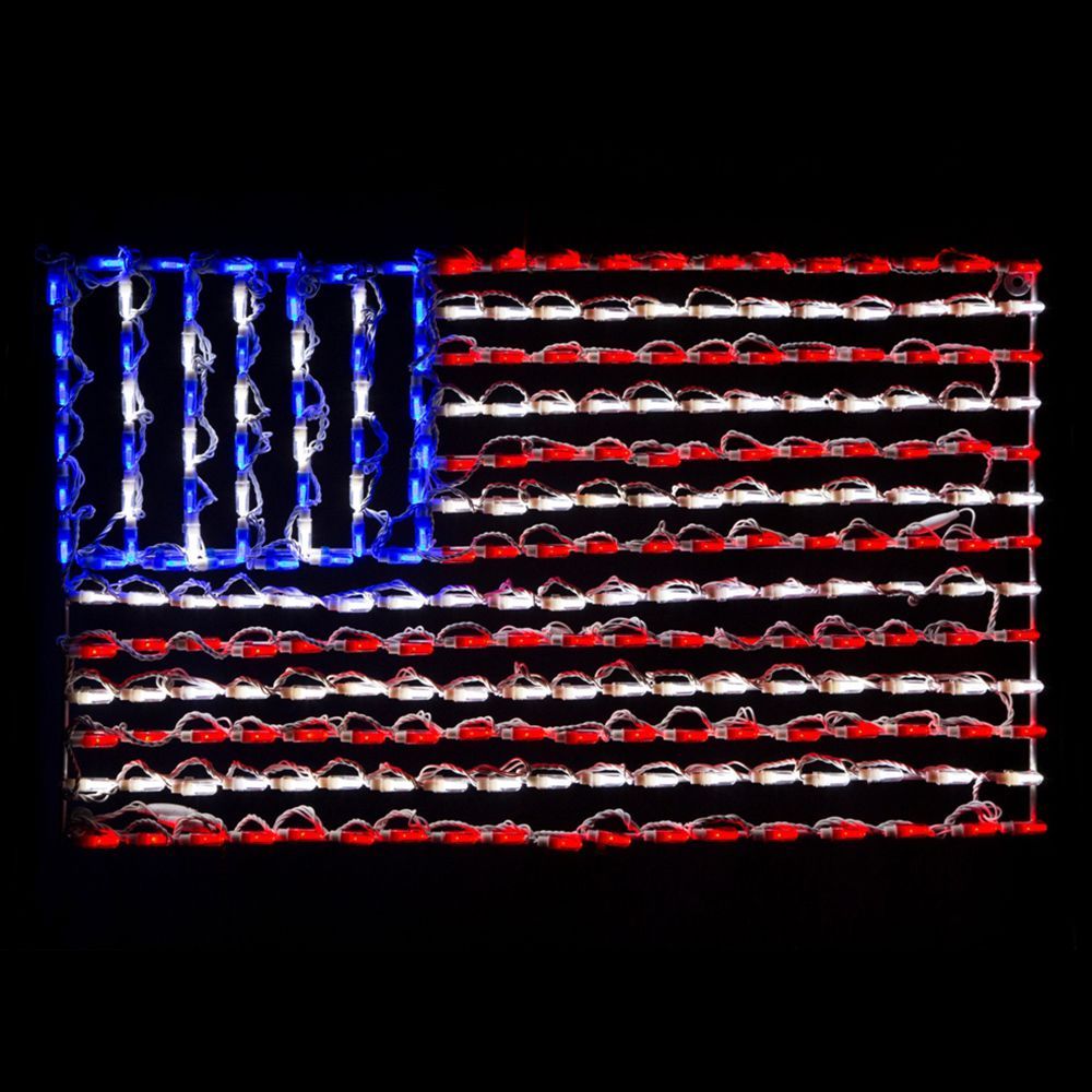 American Flag LED Lighted Outdoor Patriotic Decoration Set of 2