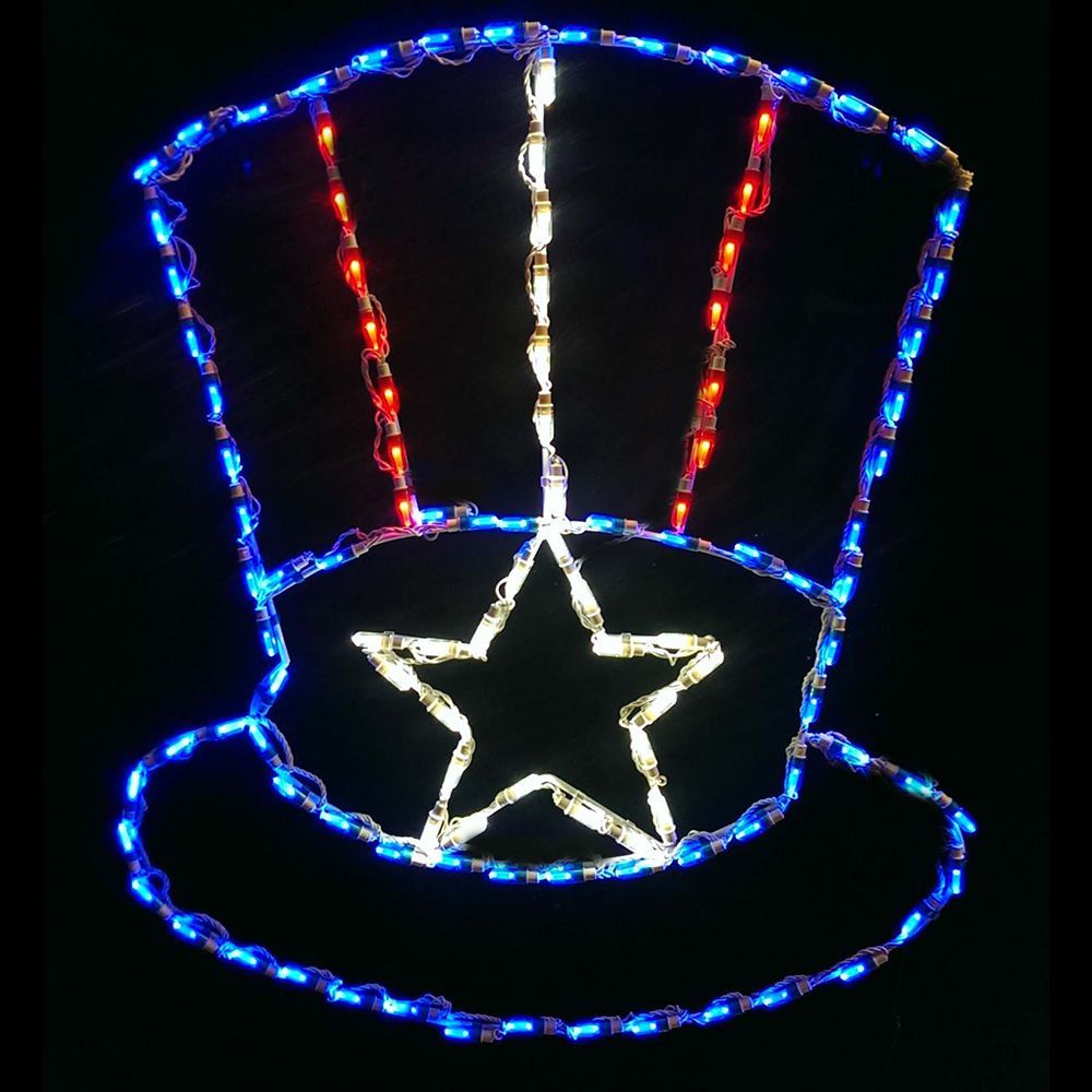 Christmastopia.com - ​​Lighted Outdoor Decorations - ​LED Lighted Patriotic Decorations - 
Uncle Sam Hat Red White Blue LED Lighted Outdoor Patriotic Decoration