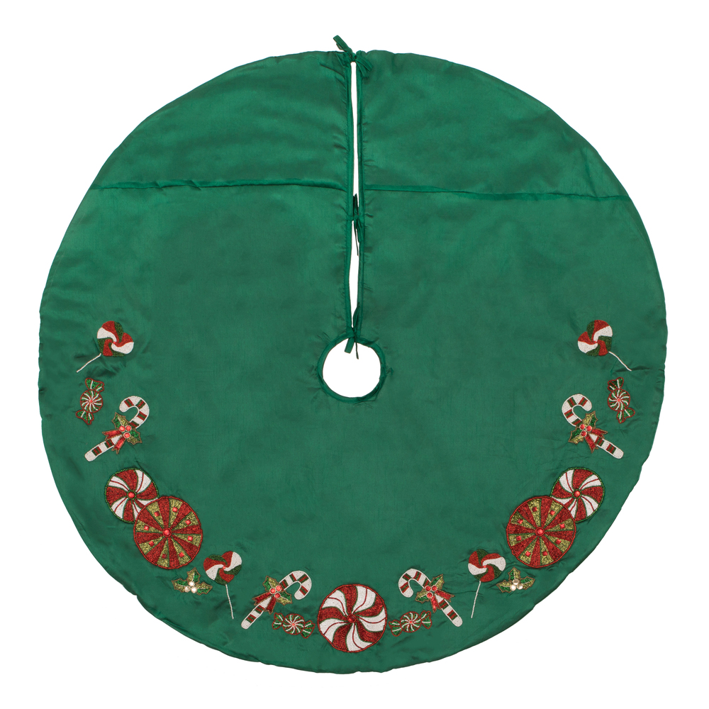 52 Inch Green Beaded Candy Cane Decorative Christmas Tree Skirt