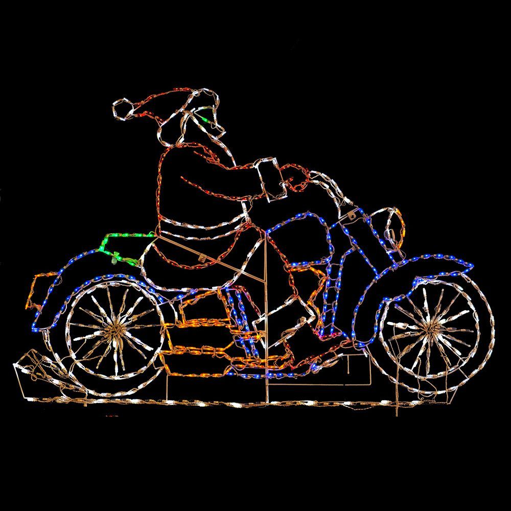 Santa Claus On Motorcycle Animated LED Lighted Outdoor Christmas Decoration
