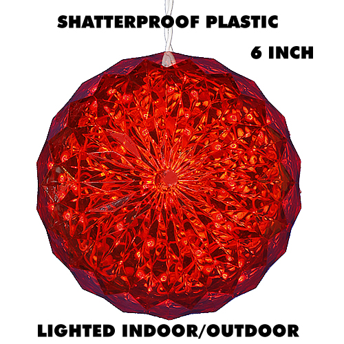 6 Inch Red Crystal Ball Sphere LED Lighted Valentines Day Decoration