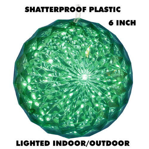6 Inch Green Crystal Ball Sphere 30 LED Lighted Saint Patricks Day Decoration
