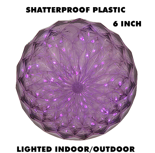 6 Inch Purple Crystal Ball Sphere LED Lighted Mardi Gras Decoration