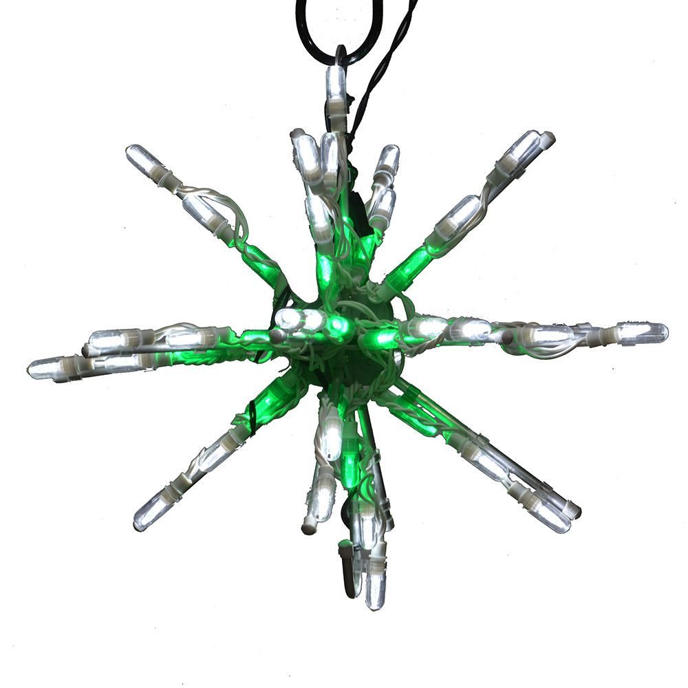 12 Inch Starburst Green And White Color LED Lighted Christmas Decoration Set Of 3