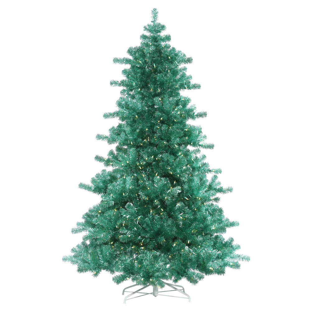 9 Foot Teal Pine Artificial Christmas Tree 1000 DuraLit LED M5 Italian Sky Blue Mini Lights