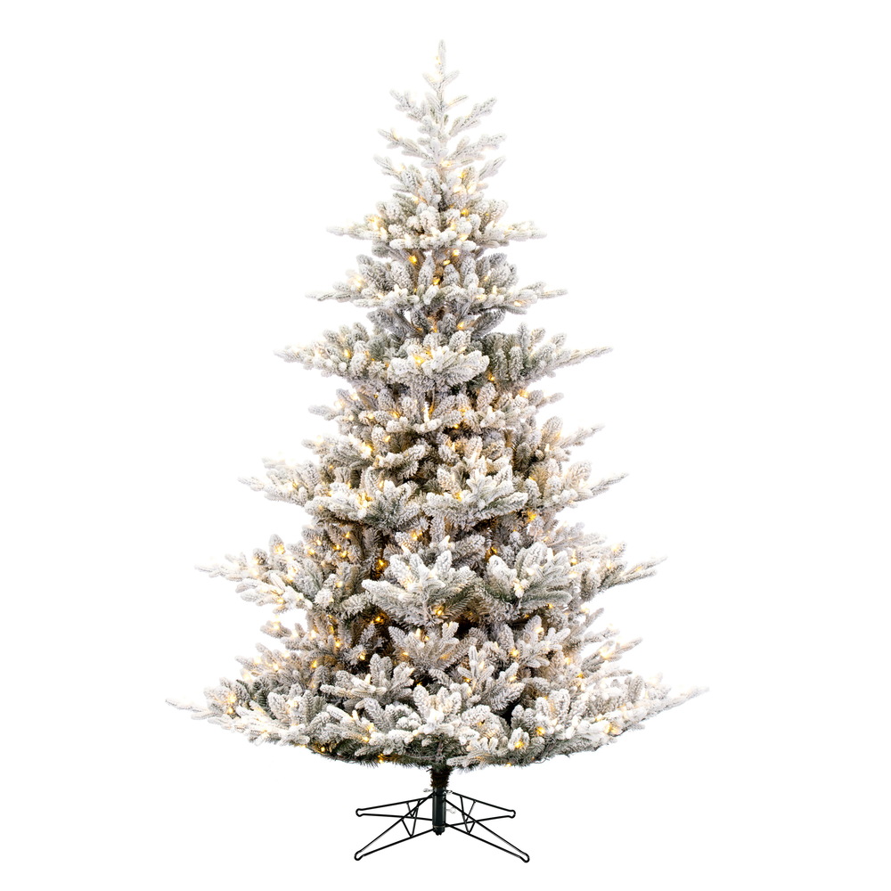 6.5 Foot Flocked Hudson Fraser Fir Artificial Christmas Tree DuraLit LED Warm White Mini Lights