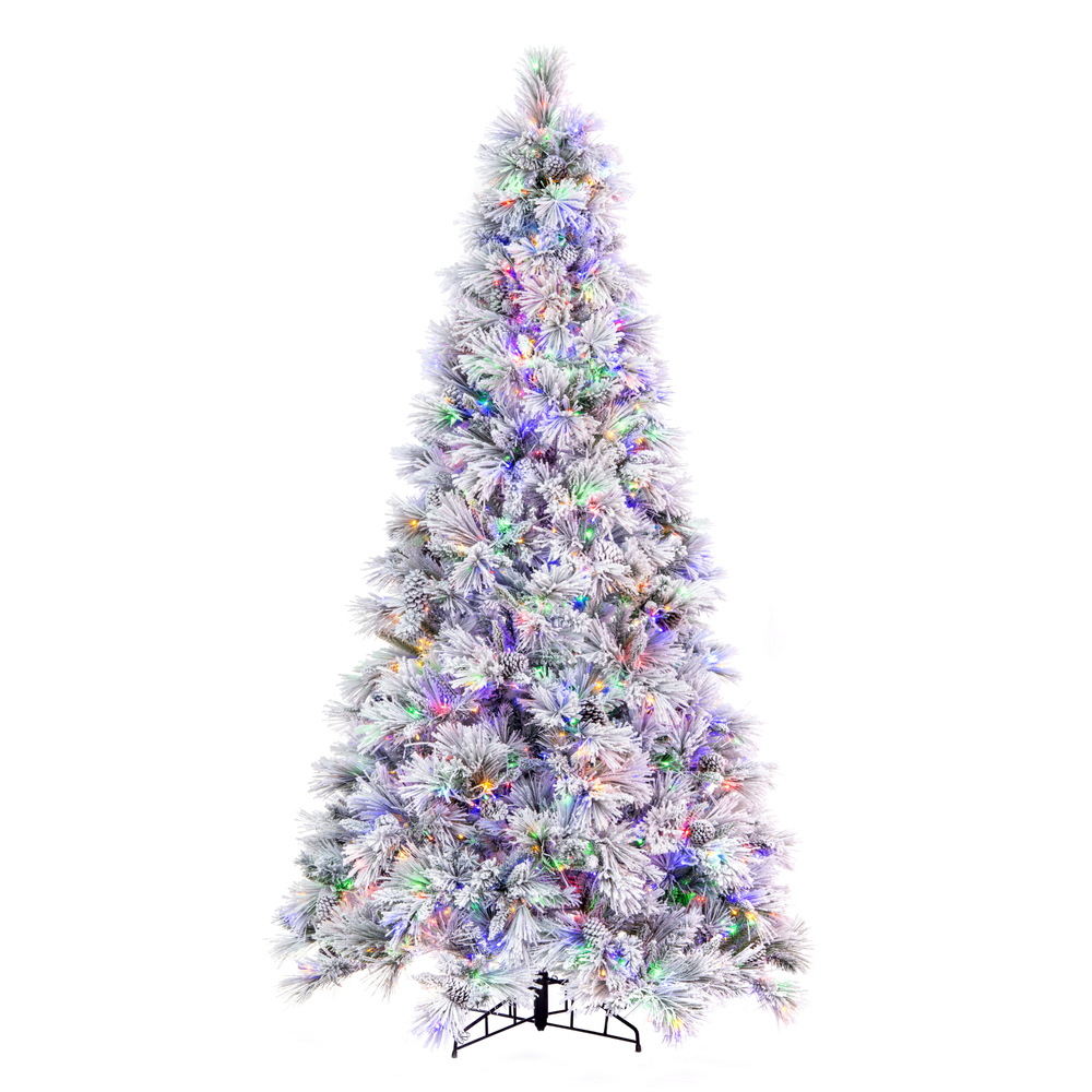 9 Foot Flocked Atka Pine Artificial Christmas Tree 3MM LED Multi-Colored Mini Lights