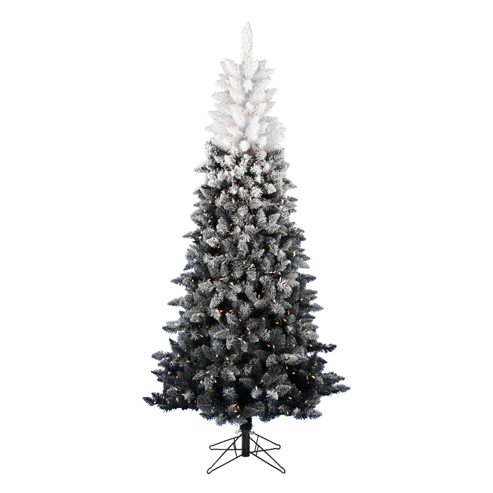 9 Foot Frosted Black White Ombre Artificial Christmas Tree 1000  DuraLit LED M5 Italian Warm White Mini Lights