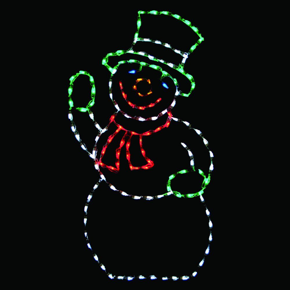 Snowman Green Hat  LED Lighted Outdoor Christmas Decoration Set Of 2