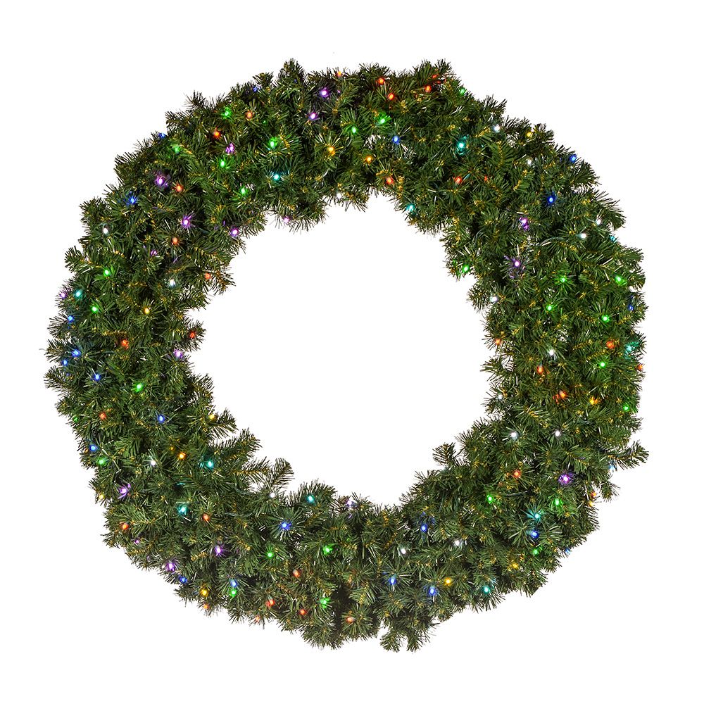 48 Inch Sierra Artificial Christmas Wreath 150 LED 5MM Wide Angle Polka Dot RGB Color Change Lights 