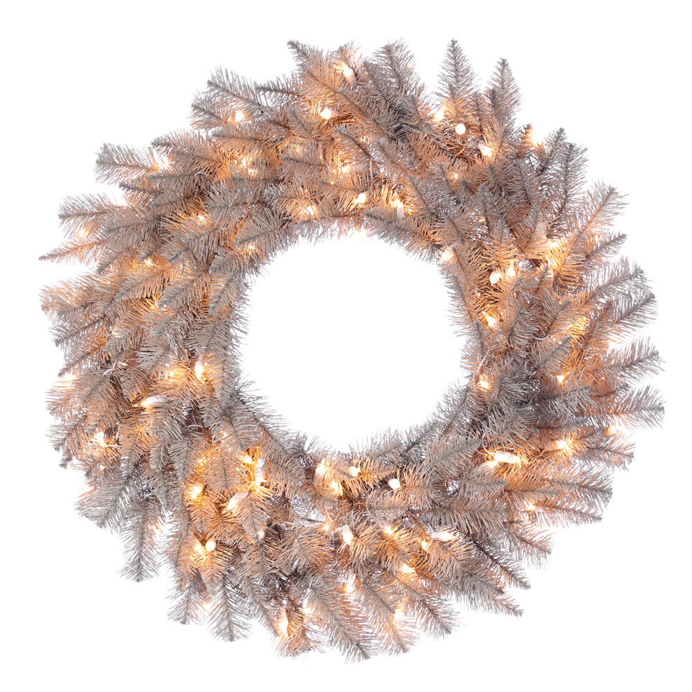 30 Inch Platinum Fir Artificial Christmas Wreath 100 DuraLit Incandescent Clear Mini Lights