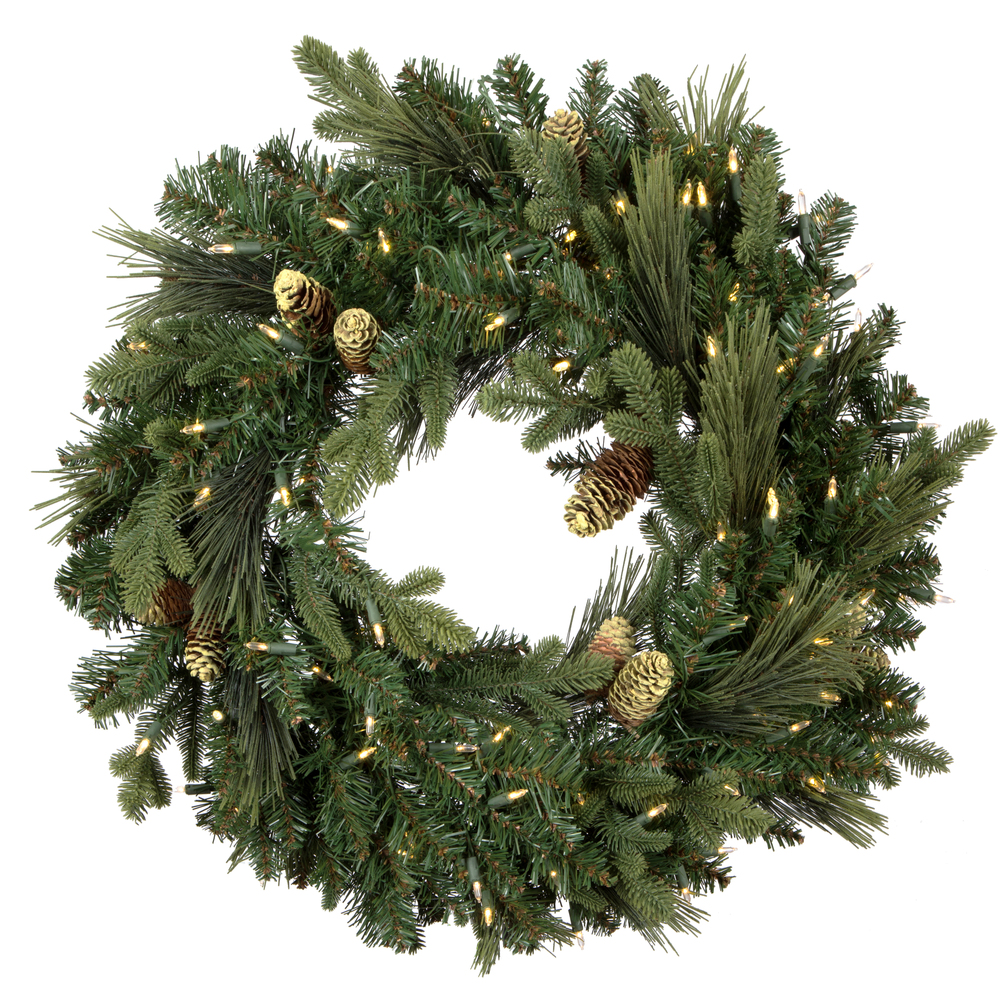 24 Inch Emerald Mixed Fir Artificial Christmas Wreath LED Warm White Mini Lights