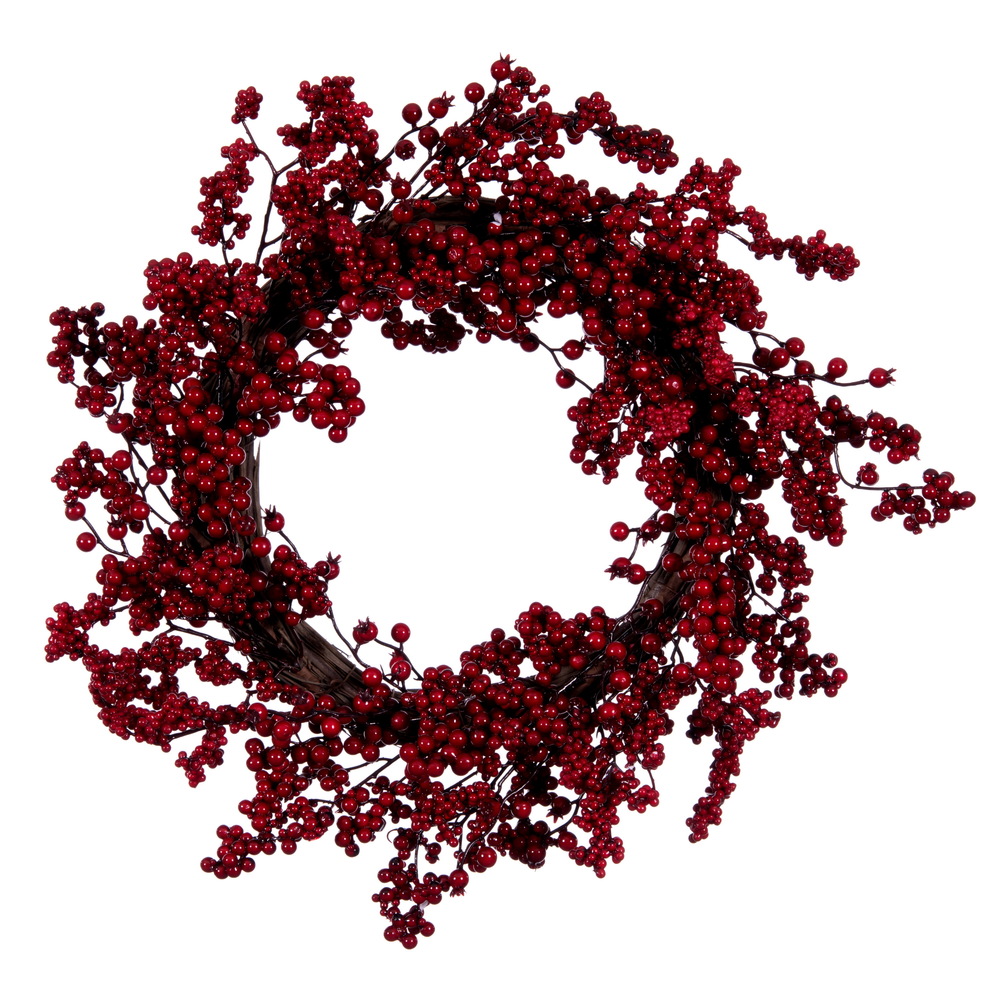 24 Inch Artificial Red Outdoor Weather Resistant Berry Christmas Wreath Unlit