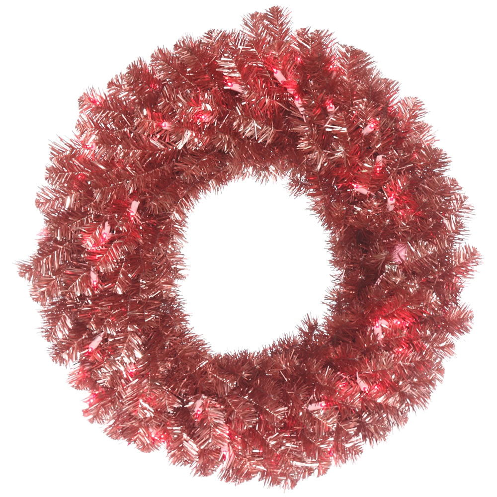 30 Inch Rose Pine Artificial Valentine Wreath 70 DuraLit LED M5 Italian Pink Mini Lights