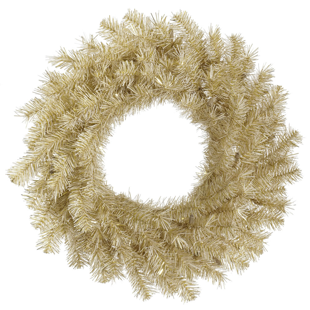 24 Inch Gold White Tinsel Artificial Christmas Wreath Unlit