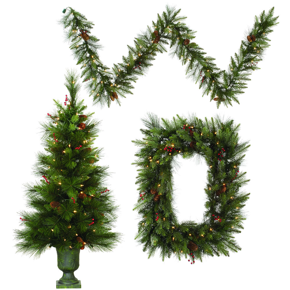 4 Foot Vallejo Mixed Pine Front Door 5 Piece Christmas Set 450 DuraLit Clear Lights