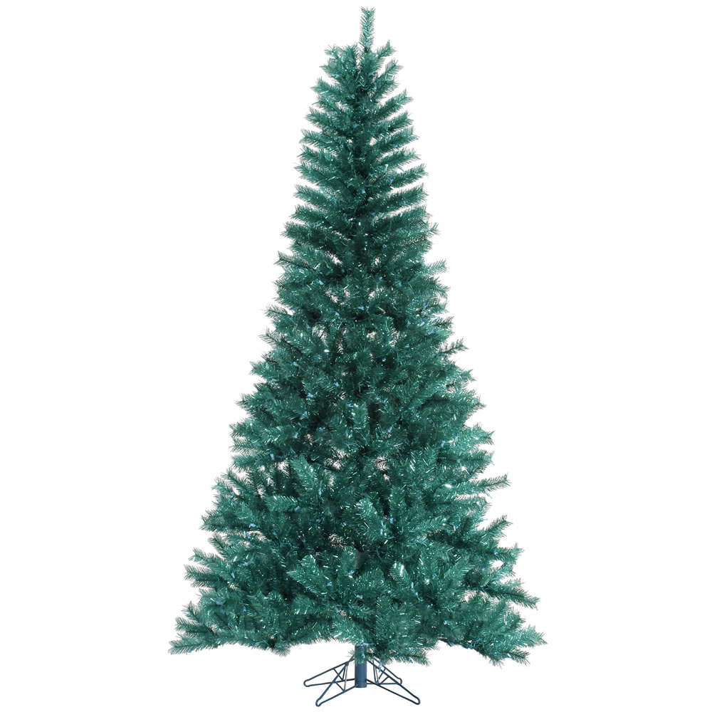 14 Foot Aqua Tinsel Artificial Christmas Tree Unlit