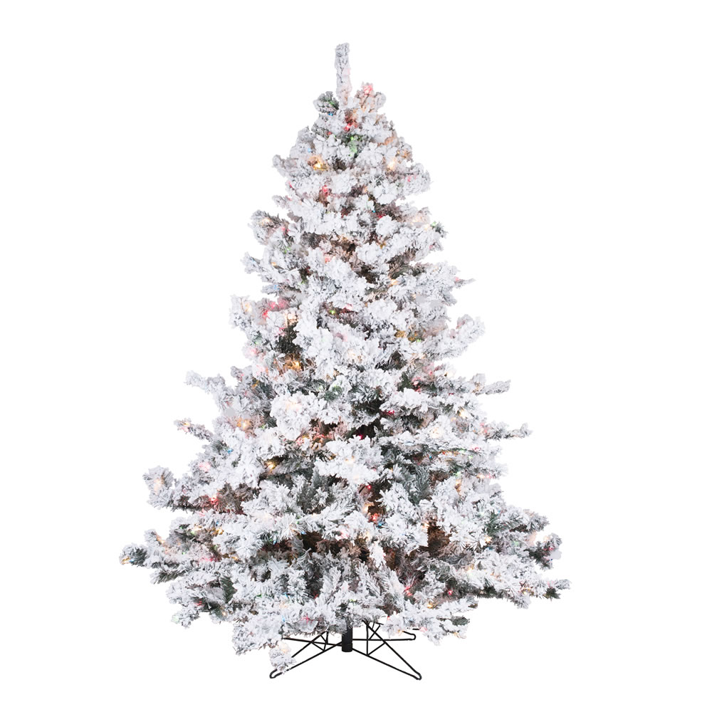 6.5 Foot Flocked Alaskan Artificial Christmas Tree 600 DuraLit Multi Lights